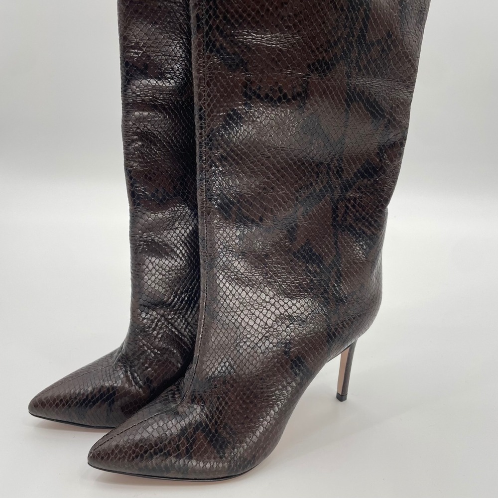 Schutz Maryana Brown Snakeskin Embossed Leather Knee High Stiletto Boots Size 7B